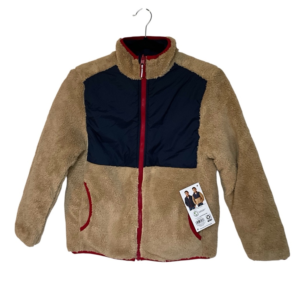 ✨MEMBER’S MARK Boy's Fleece Reversible Coat Beige Moon Color Block L (10/12)